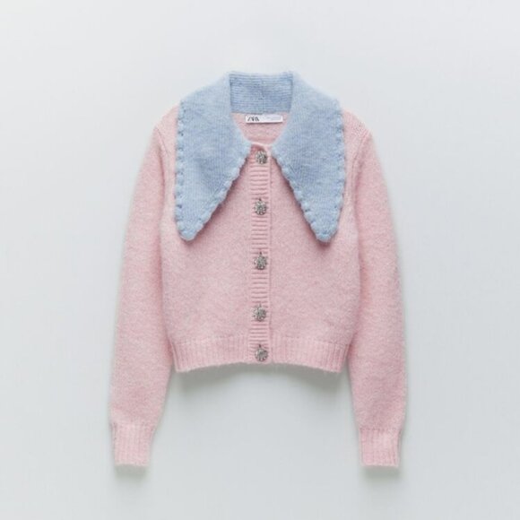 Zara Cardigan with Contrasting Collar - Picture 1 of 9